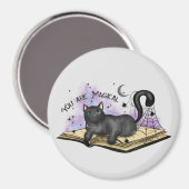 魔術的な黒猫&ヴィンテージブック マグネット (正面/裏面)