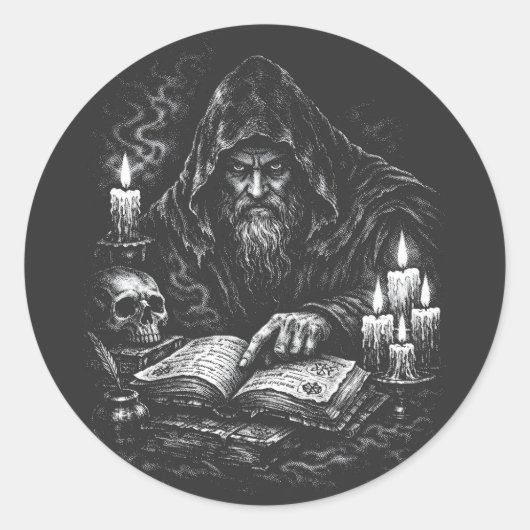 魔道書を研究する魔法使い — BurnsInHell作 ラウンドシール (正面)