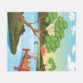 魚おもしろいが大好きな子ども魚釣り釣り フリースブランケット (正面(横))