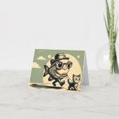 魚おもしろいと猫の挨拶 カード (正面)