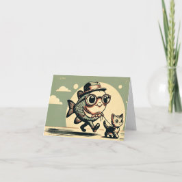 魚おもしろいと猫の挨拶 カード