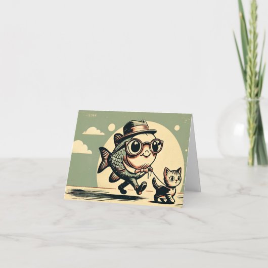 魚おもしろいと猫の挨拶 カード (正面)