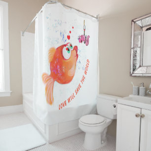 魚おもしろいと虫のシャワーカーテン シャワーカーテン