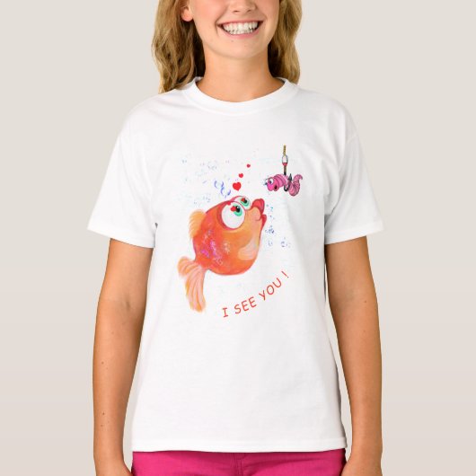 魚おもしろいと虫の文字付きTシャツ – テキスト Tシャツ (正面)