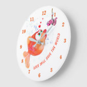 魚おもしろいと虫 – 愛は世界に救おける ラージ壁時計 (傾斜)