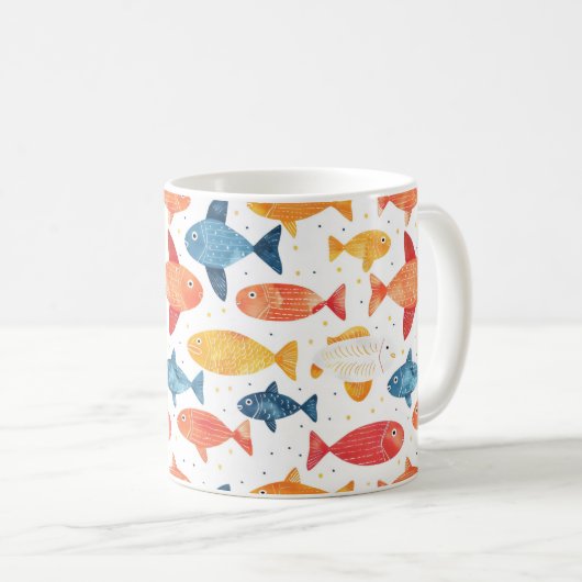 魚おもしろいのカラフル柄 コーヒーマグカップ (正面右)