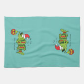 魚おもしろいのクリスマスベース魚釣りかわいい漫画 キッチンタオル (横)