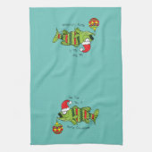 魚おもしろいのクリスマスベース魚釣りかわいい漫画 キッチンタオル (縦)