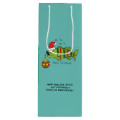 魚おもしろいのクリスマスベース魚釣りかわいい漫画 ワインギフトバッグ (正面)