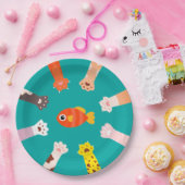 魚おもしろいのデザインを捕まえる猫遊びクラシック ペーパープレート (パーティー)