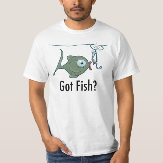 魚おもしろいの男の白Tシャツ Tシャツ (正面)
