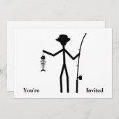 魚おもしろいの骨を持つ漁師スティック姿 招待状 (正面/裏面)