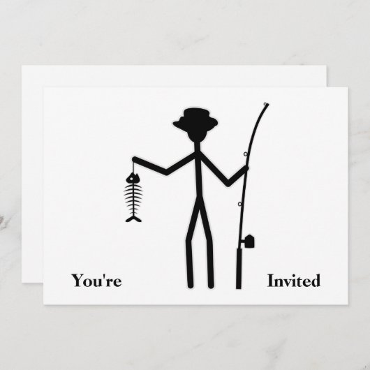 魚おもしろいの骨を持つ漁師スティック姿 招待状 (正面/裏面)