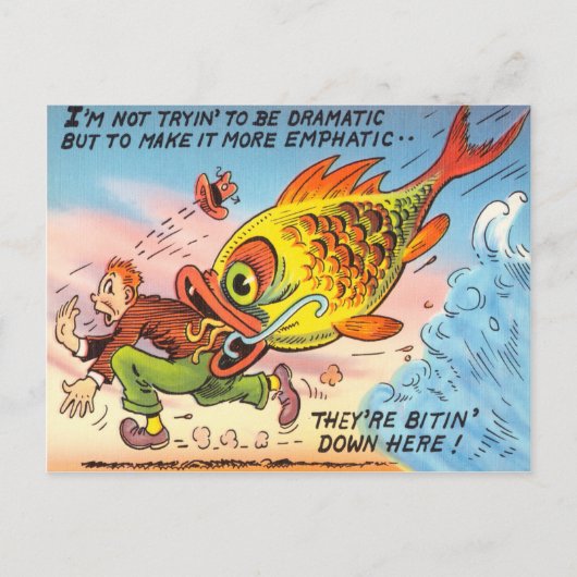 魚おもしろいはがき漁師魚釣り漫画 ポストカード (正面)