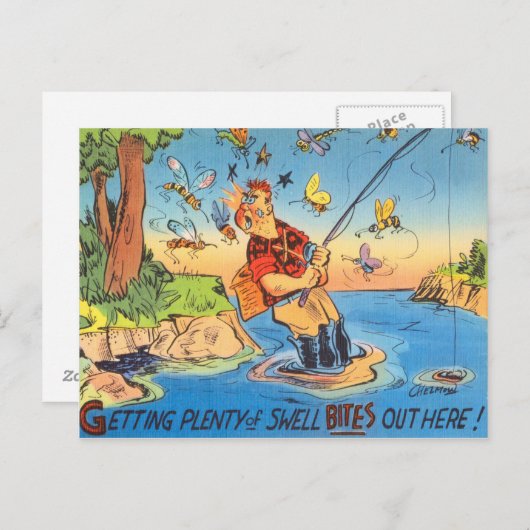 魚おもしろい漁師絵はがき魚釣り漫画 ポストカード (正面/裏面)