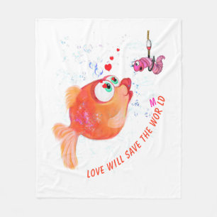 魚おもしろい虫フリースブランケットカスタム文字 フリースブランケット