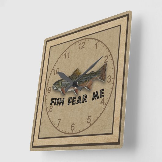 魚おもしろい釣りが怖い スクエア壁時計 (傾斜)
