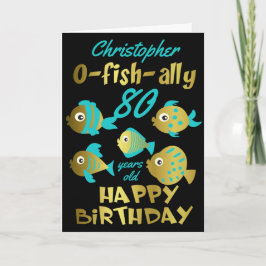 魚おもしろい80誕生日 カード
