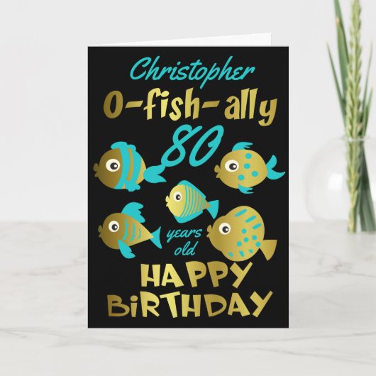 魚おもしろい80誕生日 カード (正面)