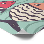 魚おもしろい：手描き継ぎ目パターン。 ポスター (角)