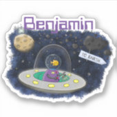 魚おもしろいUFO宇宙船マンガイラストレーション シール (正面)