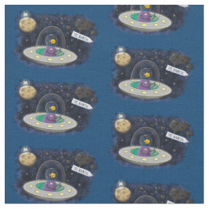 魚おもしろいUFO宇宙船マンガイラストレーション ファブリック