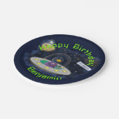 魚おもしろいUFO宇宙船マンガイラストレーション ペーパープレート (アングル)