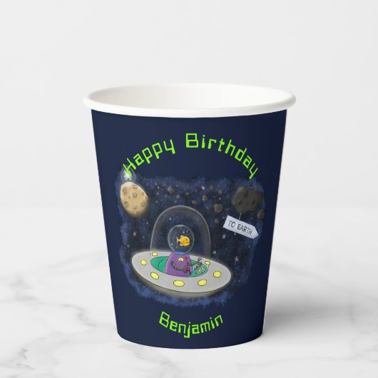 魚おもしろいUFO宇宙船マンガイラストレーション 紙コップ (裏面)