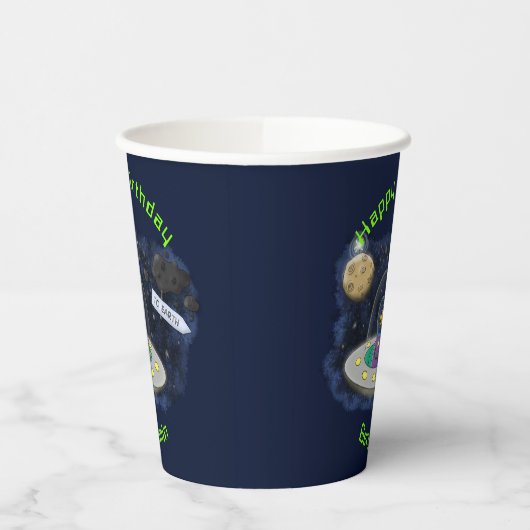 魚おもしろいUFO宇宙船マンガイラストレーション 紙コップ (左)