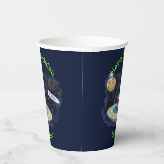 魚おもしろいUFO宇宙船マンガイラストレーション 紙コップ (右)