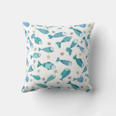 魚およびヒトデが付いているパターン クッション (裏面)