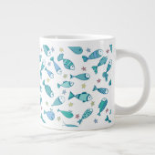 魚およびヒトデが付いているパターン ジャンボコーヒーマグカップ (右)