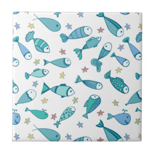 魚およびヒトデが付いているパターン タイル