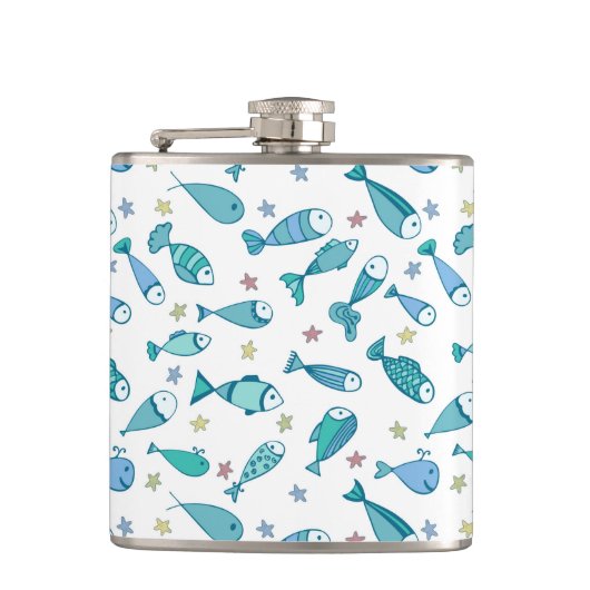 魚およびヒトデが付いているパターン フラスク (正面)