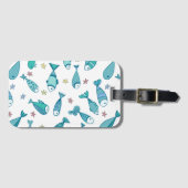 魚およびヒトデが付いているパターン ラゲッジタグ (正面横)