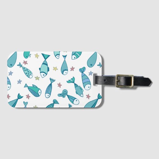 魚およびヒトデが付いているパターン ラゲッジタグ (正面横)