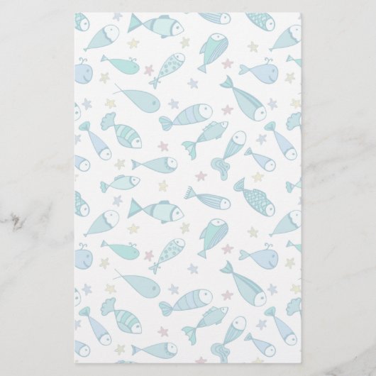 魚およびヒトデが付いているパターン 便箋 (正面)