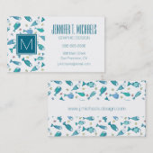 魚およびヒトデが付いているパターン 名刺 (正面/裏面)