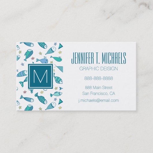 魚およびヒトデが付いているパターン 名刺 (正面)