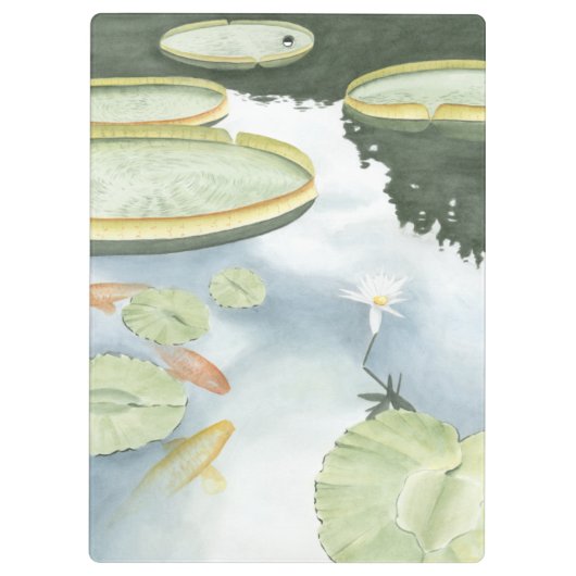 魚およびユリとのコイの池の反射 クリップボード (裏面)