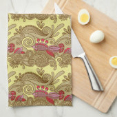 魚および波が付いているパターン キッチンタオル (四つ折り)