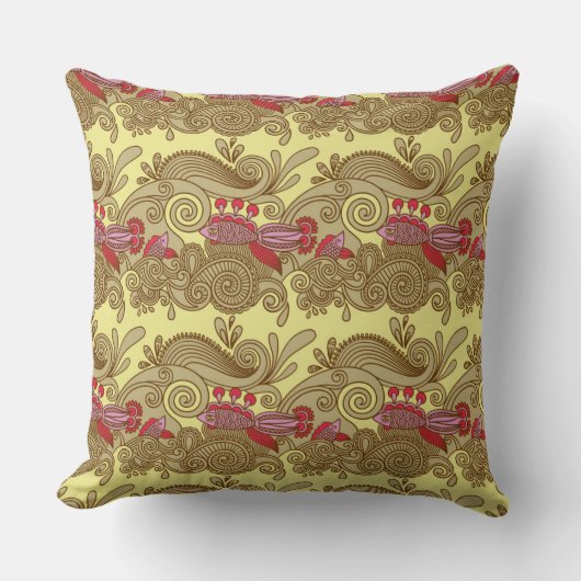 魚および波が付いているパターン クッション (正面)