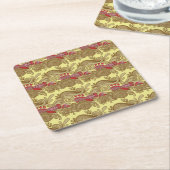 魚および波が付いているパターン スクエアペーパーコースター (アングル)