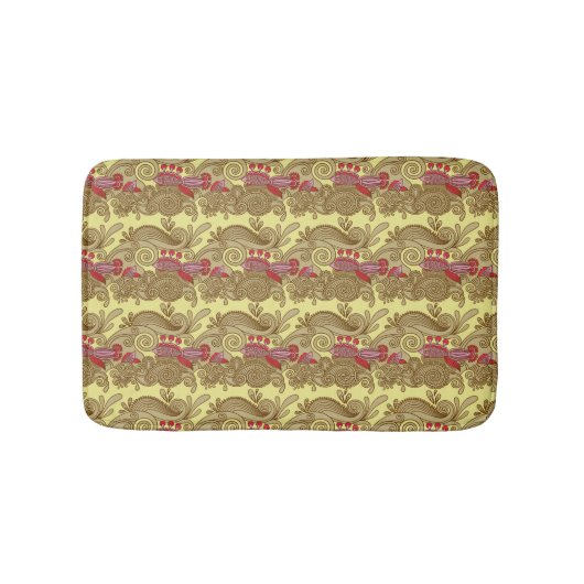 魚および波が付いているパターン バスマット (正面)