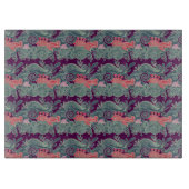 魚および紫色の波が付いているパターン カッティングボード (正面)