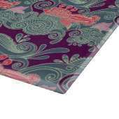 魚および紫色の波が付いているパターン カッティングボード (角)