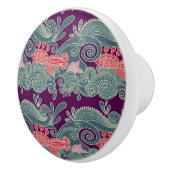 魚および紫色の波が付いているパターン セラミックノブ (右)