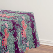 魚および紫色の波が付いているパターン テーブルクロス (インサイチュ)