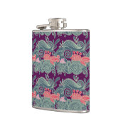 魚および紫色の波が付いているパターン フラスク (左)