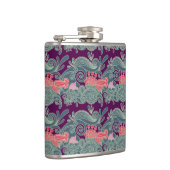 魚および紫色の波が付いているパターン フラスク (右)